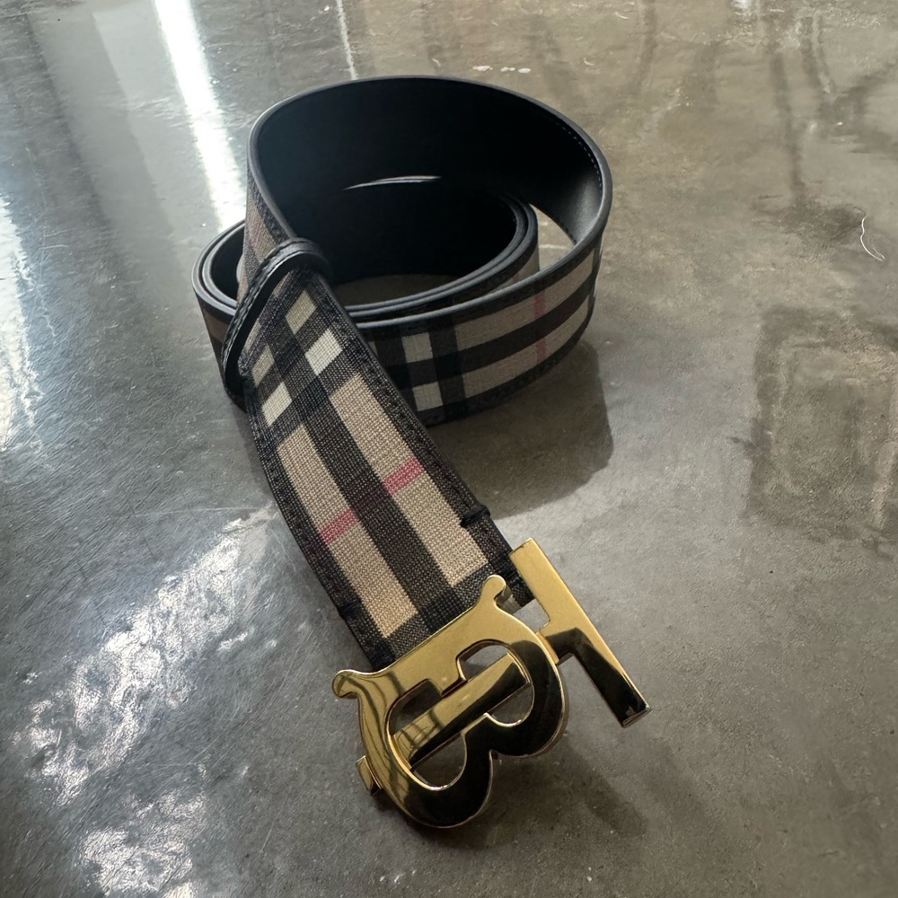 Burberry Check Belt with Gold-Tone Buckle